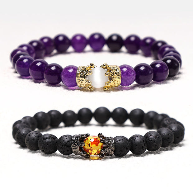 Buddha Stones Natural Stone King&Queen Crown Healing Energy Beads Couple Bracelet Bracelet BS 8