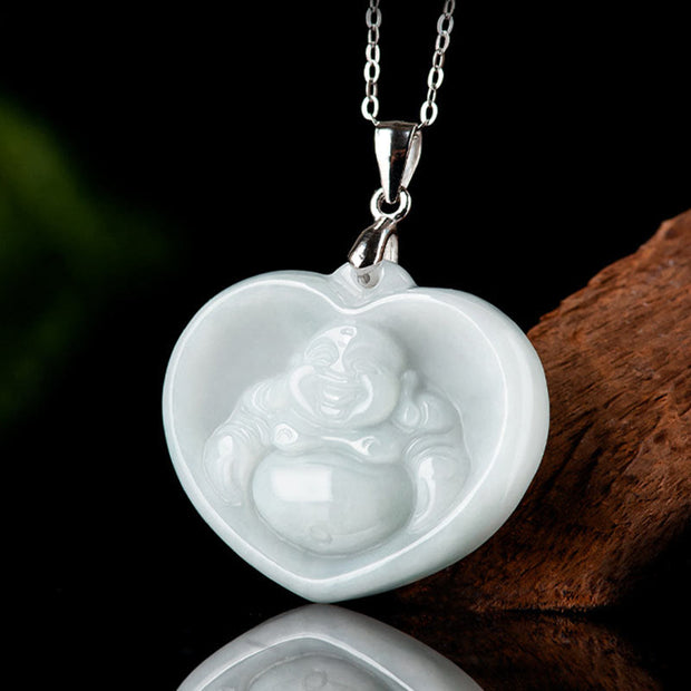 Buddha Stones 925 Sterling Silver Laughing Buddha White Jade Luck Blessing Necklace Pendant Necklaces & Pendants BS 1