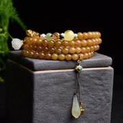 Buddha Stones Natural Hetian Topaz Amber Lotus White Jade Pearl Success Bracelet Bracelet BS 2