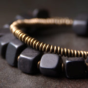 Buddha Stones Tibetan Ebony Wood Copper Peace Double Wrap Bracelet