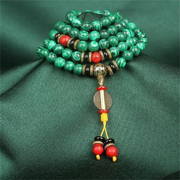 Buddha Stones Tibetan 108 Mala Malachite Beads Bracelet Necklace Bracelet BS 4