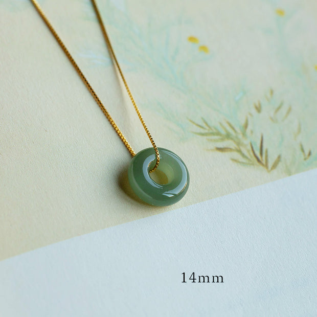 Buddha Stones Natural Round Jade Peace Buckle Luck Abundance Necklace Pendant Necklaces & Pendants BS Cyan Jade 14mm