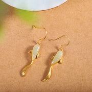 Buddha Stones Fish Pattern Jade Luck Dangle Drop Earrings Earrings BS 4