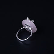 925 Sterling Silver Pink Crystal Aventurine Lotus Balance Ring Ring BS 8