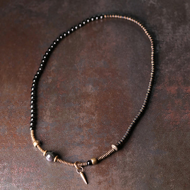 Buddha Stones Rainbow Obsidian Ebony Wood Copper Healing Triple Wrap Bracelet Bracelet BS 6