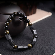 Buddha Stones  Gold Sheen Obsidian Black Tourmaline Wealth Bracelet Bracelet BS 7