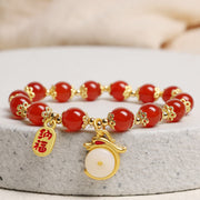 Buddha Stones Year of the Dragon Red Agate Green Aventurine Peace Buckle Fu Character Lucky Fortune Bracelet Bracelet BS 14