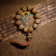 Buddha Stones Handmade Tibet Sheep Horn Fret Pattern Beads Zakiram Goddess of Wealth Charm Luck Bracelet