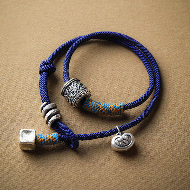Buddha Stones Handmade Tibetan Om Mani Padme Hum Carved Auspicious Amulet Double Wrap Rope Bracelet