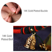 Buddha Stones 14K Gold Plated Copper Coin Bell Garnet Handcrafted Red Rope Bracelet
