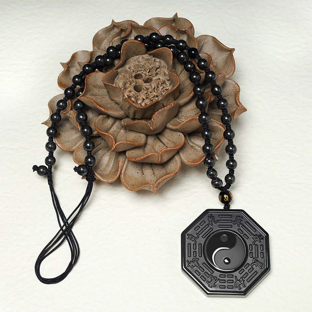 Buddha Stones Black Obsidian Stone Yin Yang Pendant Necklace Necklaces & Pendants BS 4
