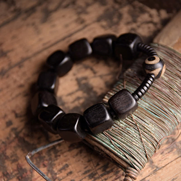 Buddha Stones Tibetan Ebony Wood Dzi Bead Strength Bracelet Bracelet BS 4