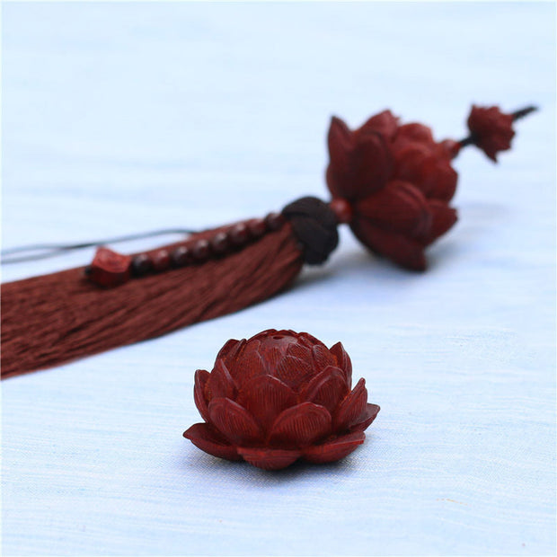 Buddha Stones Tibetan Small Leaf Red Sandalwood Lotus Luck Protection Tassel Decoration Decorations BS 11