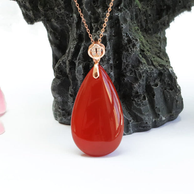 Buddha Stones 925 Sterling Silver Waterdrop Red Agate Confidence Necklace Pendant Necklaces & Pendants BS 6