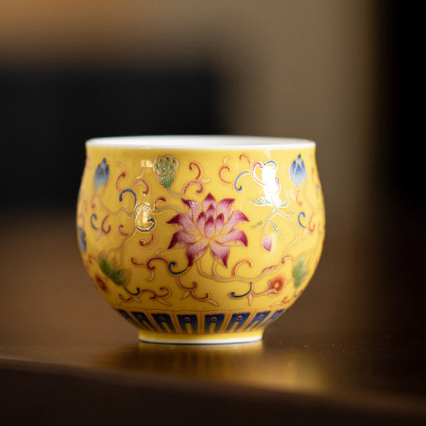 Buddha Stones Lotus Flower Pod Pattern Ceramic Teacup Kung Fu Tea Cup 80ml