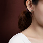 Buddha Stones 925 Sterling Silver Round Cyan Jade Healing Calm Stud Earrings Earrings BS 2