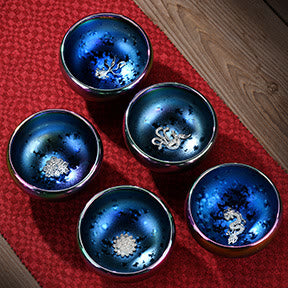 Buddha Stones Lotus Dragon Phoenix Koi Fish Peacock Chinese Jianzhan Inlaid Silver Kiln Change Ceramic Teacup Kung Fu Tea Cup