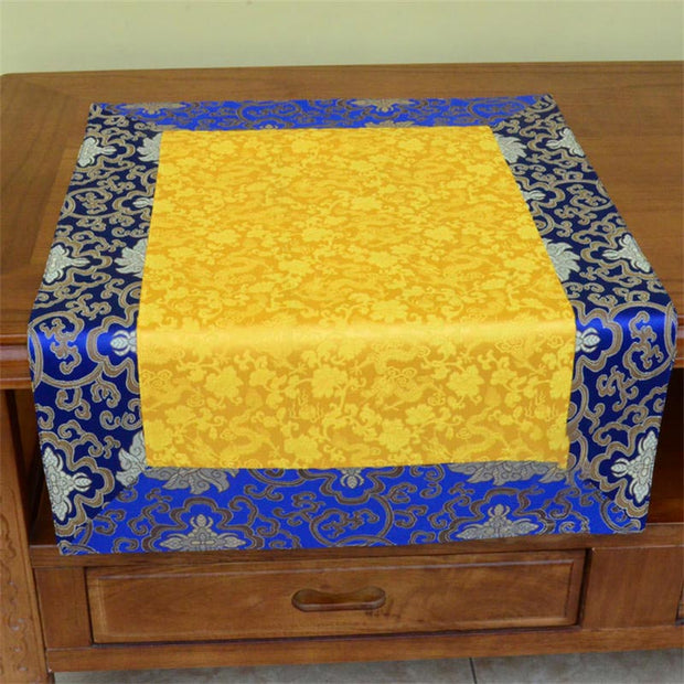 Buddha Stones Brocade Prayer Altar Flower Vajra Dragon Pattern Auspicious Symbols Table Runner Prayer Altar BS Blue&Yellow Dragon 70*70cm