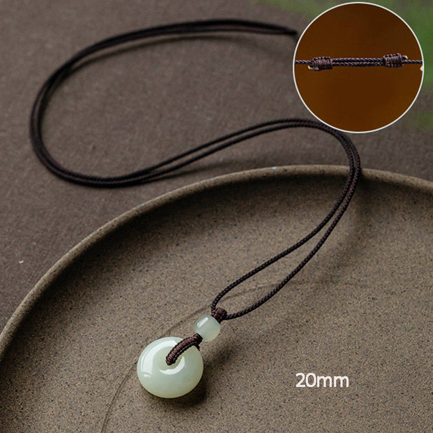 Buddha Stones Natural Round Jade Peace Buckle Luck Prosperity Necklace Pendant Necklaces & Pendants BS Adjustable String 72cm 20mm