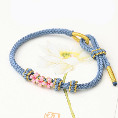 Buddha Stones Handmade Three Peach Blossoms Luck Eight Strands Braided String Bracelet Bracelet BS Blue(Wrist Circumference 14-19cm)