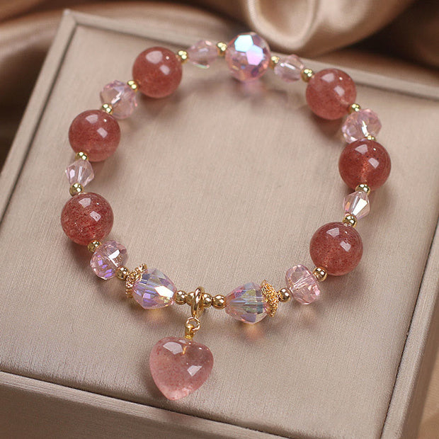 Buddha Stones Natural Strawberry Quartz Crystal Love Heart Healing Positive Bracelet Bracelet BS 5