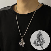 Buddha Stones Dragon Pattern Titanium Steel Strength Necklace Pendant Necklaces & Pendants BS 2