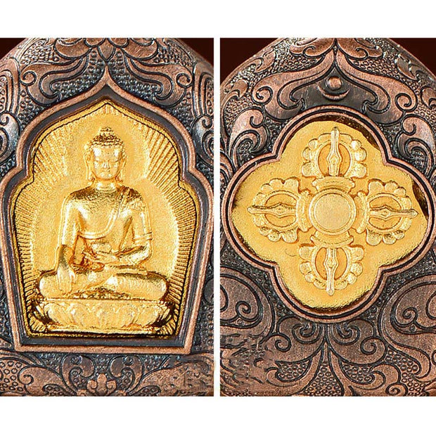 Buddha Stones Tibetan Gold Buddha Double Dorje Copper Serenity Ghau Prayer Box Necklace Pendant Necklaces & Pendants BS 8