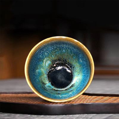 Buddha Stones Vintage Handmade Chinese Jianzhan Blue Colorful Glaze Ceramic Teacup Ceramic Kung Fu Tea Cup