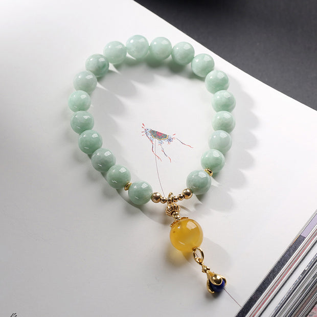 Buddha Stones Natural Jade Amber Lazurite Bead Luck Bracelet Bracelet BS 8.8mm Jade