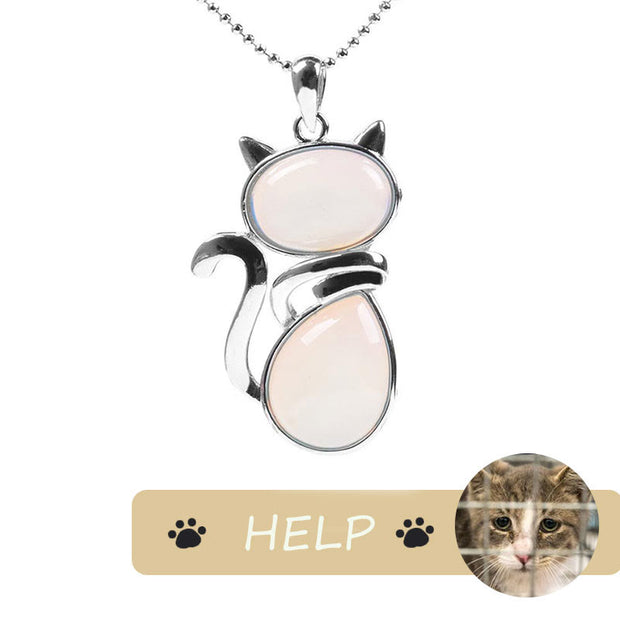 "Save A Cat" Cute Cat Pattern Natural Crystal Protection Cat-Loving Pendant Necklace Necklaces & Pendants BS Opal