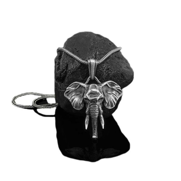 Buddha Stones Elephant Pewter Titanium Steel Strength Necklace Pendant Necklaces & Pendants BS Silver&Black