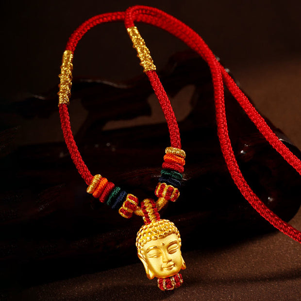 Buddha Stones 999 Gold Buddha Head Serenity Handcrafted Rope Necklace Pendant