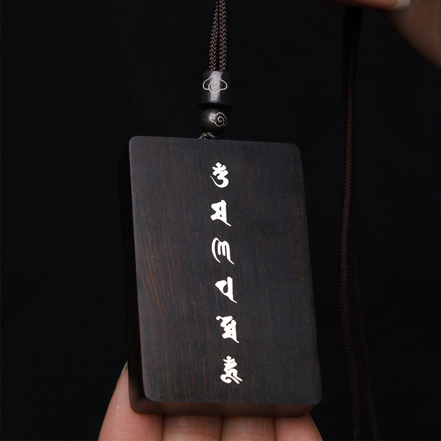 Buddha Stones 999 Sterling Silver Small Leaf Red Sandalwood Ebony Wood Om Mani Padme Hum Inlaid Protection Necklace Pendant Necklaces & Pendants BS 17
