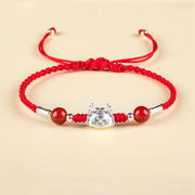 Buddha Stones 999 Sterling Silver Year of the Dragon Fu Character Dumpling Red Agate Luck Handcrafted Bracelet (Extra 30% Off | USE CODE: FS30)