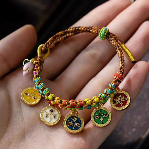 Buddha Stones Tibetan Colorful Rope Five God Of Wealth Luck Braid Bracelet