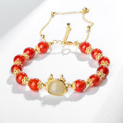 Buddha Stones Year Of The Dragon Natural Red Agate Black Onyx Luck Fu Character Bracelet Bracelet BS 16