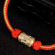 Buddha Stones 925 Sterling Silver Om Mani Padme Hum Prayer Wheel Luck Strength Red String Bracelet Bracelet BS 3