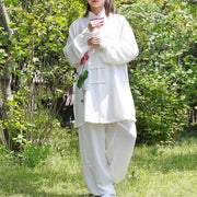 Buddha Stones Lotus Flower Leaf Pattern Tai Chi Meditation Prayer Spiritual Zen Practice Clothing Women's Set Clothes BS 7