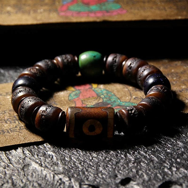 Buddha Stones Tibetan Yak Bone Dzi Bead Turquoise Keep Away Evil Spirits Bracelet Bracelet BS 2