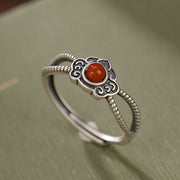 Buddha Stones 925 Sterling Silver Red Agate Bead Logical Thinking Ring