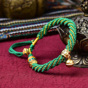 Buddha Stones Tibetan Handmade Luck Protection Thangka Prayer Wheel Bell Charm Braid String Bracelet Bracelet BS Green(Wrist Circumference 14-19cm)