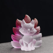 Buddha Stones Small Nine Tailed Fox Success Strength Home Figurine Decoration Decorations BS Pink&White Small 58*55*45mm