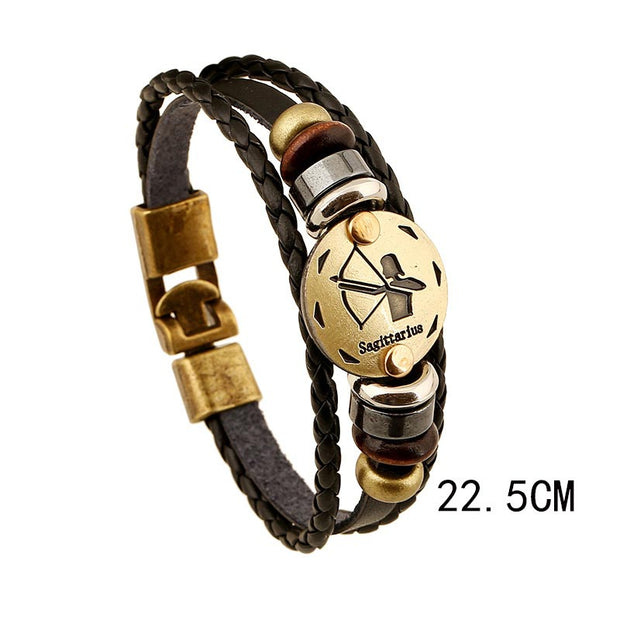 12 Constellations of the Zodiac Hematite Leather Charm Bracelet (Extra 30% Off | USE CODE: FS30) Bracelet BS Sagittarius22.5cm