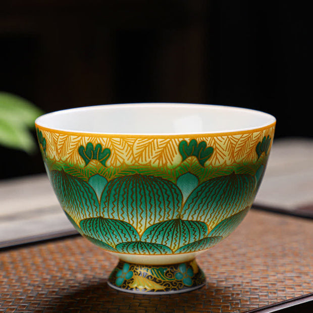 Buddha Stones Lotus Ceramic Teacup Flower Tea Cups 100ml Cup BS Green