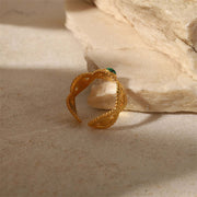 Buddha Stones 18K Gold Malachite Bead Anti-Anxiety Protection Ring Ring BS 5