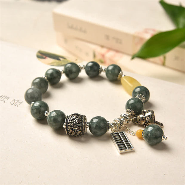Buddha Stones 925 Sterling Silver Cyan Jade Amber Abacus Lucky Cat Success Bracelet Bracelet BS 1