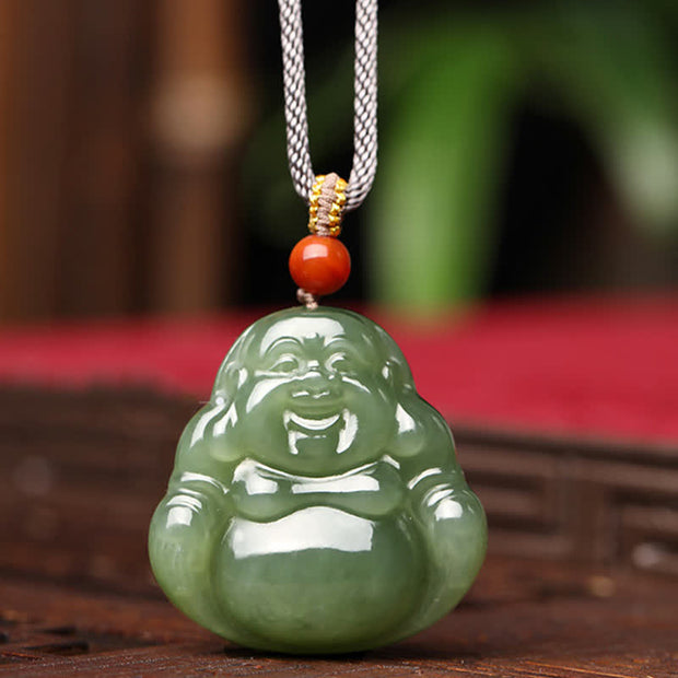 Buddha Stones Laughing Buddha Hetian Jade Abundance Necklace String Pendant Necklaces & Pendants BS Hetian Jade (Prosperity ♥ Abundance)