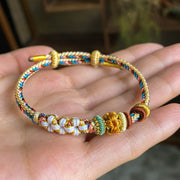 Buddha Stones Handmade Dunhuang Color Peach Blossom Pattern Braid String Bracelet