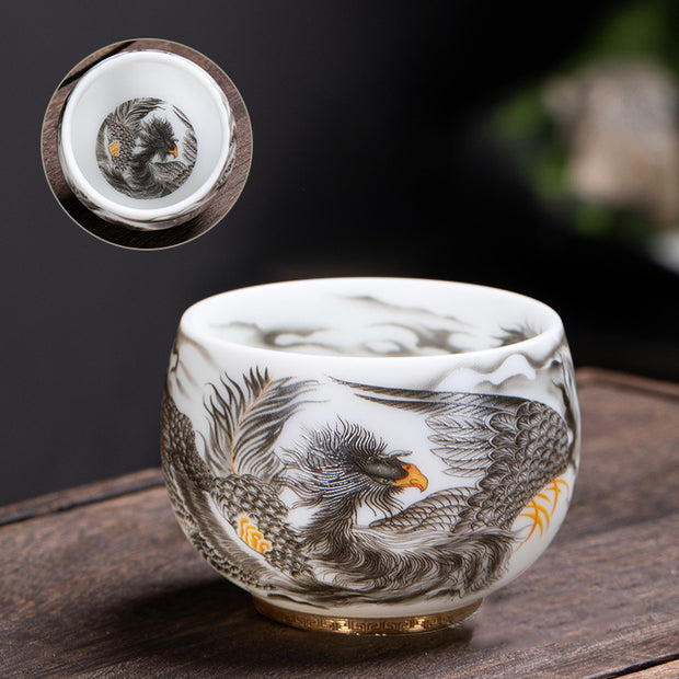 Buddha Stones Phoenix White Porcelain Ceramic Teacup Kung Fu Tea Cup 185ml With Gift Box