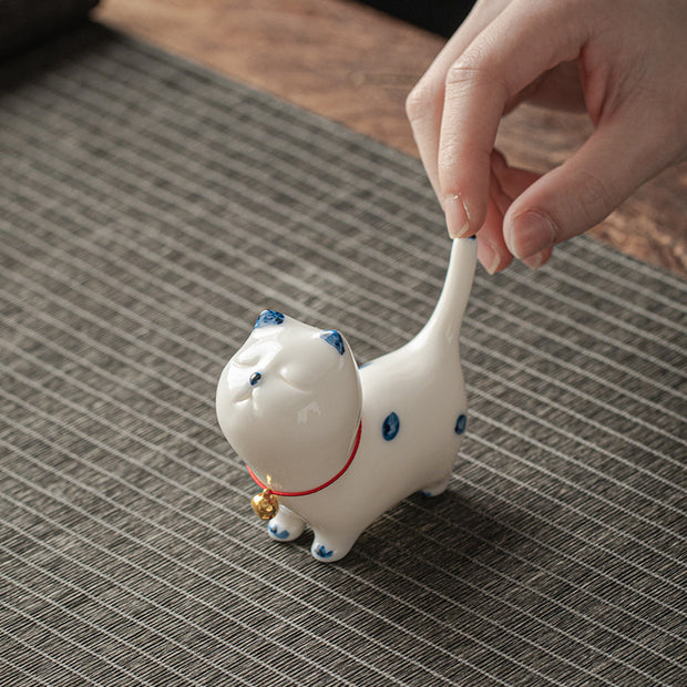 Buddha Stones Mini Lucky White Cat Kitten Tea Pet Ceramic Home Desk Figurine Decoration